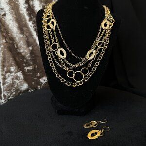 Luxurious Vintage Talbots Gold Tone Multi-Chain Necklace and Earring Set EUC Adj